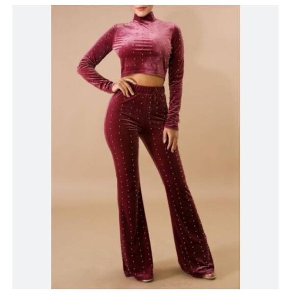 Goodtime usa pink velvet studded flare legging pants - Picture 1 of 7